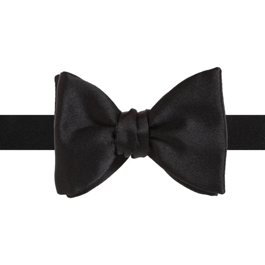 Medium Classic Black Silk Satin Bow Tie by La Bowtique