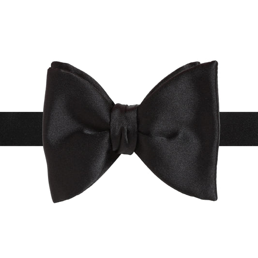 Large Classic Black Silk Satin Bow Tie by La Bowtique