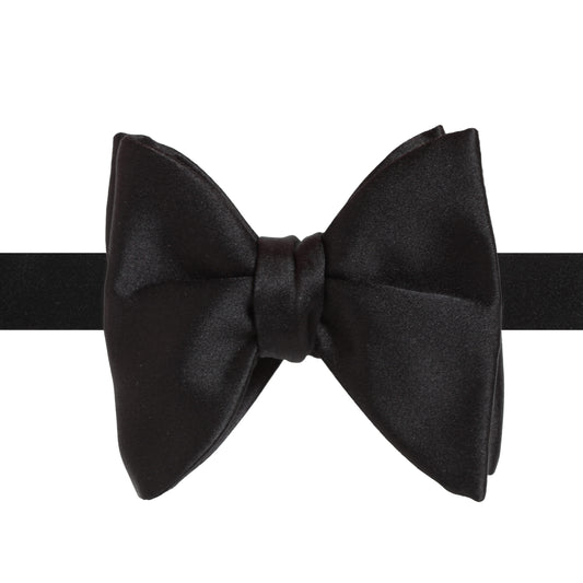 Large Dropped Black Silk Satin Bow Tie by La Bowtique